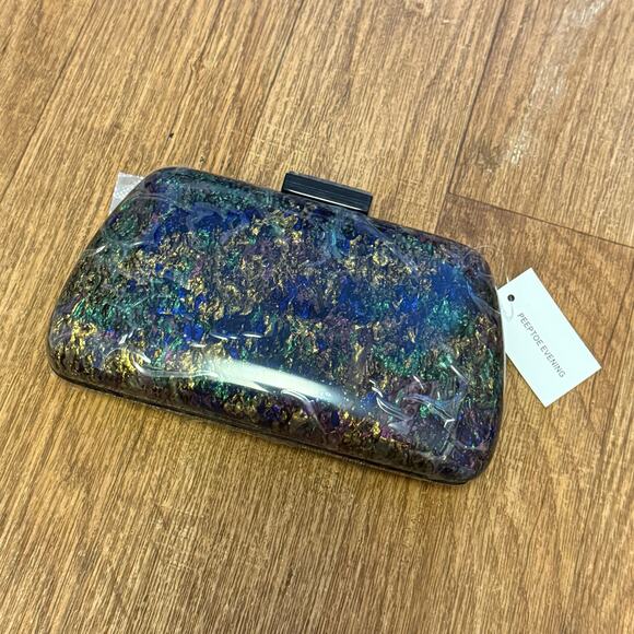 Peeptoe Evening Acrylic Multicolored Marble Clutch Purse with Crossbody Strap - Picture 3 of 9